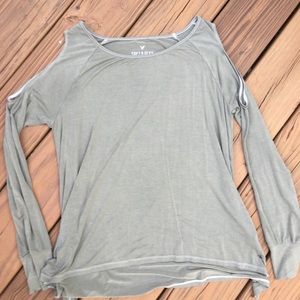 AEO cold shoulder top green